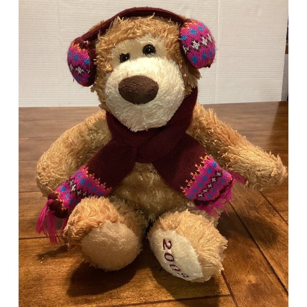 Mary Meyer Brown Teddy Bear Winter Scarf Earmuffs Plush 16" Toy Lovey 2008